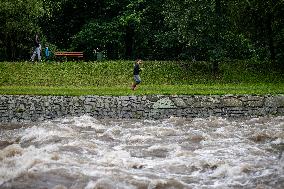 River Moravka, Ostravice, flood, place of accident, raft