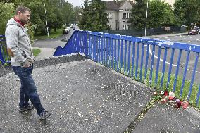 River Moravka, Ostravice, flood, place near the accident, bridge, candles