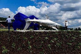 six-ton steel shark sculpture