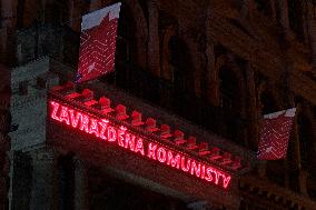 Horakova's portrait was projected on Communist headquarters in Prague, Milada Horakova, the inscription Murdered by Communists