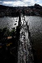 Dinner at 500 metre long table, Charles Bridge, Prague, citizens, Vltava River