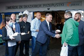 Polish President Andrzej Duda meeting with the miners of the Zofiowka coal mine in Jastrzebie.