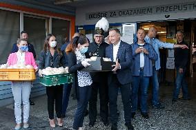 Polish President Andrzej Duda meeting with the miners of the Zofiowka coal mine in Jastrzebie.