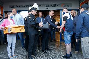 Polish President Andrzej Duda meeting with the miners of the Zofiowka coal mine in Jastrzebie.
