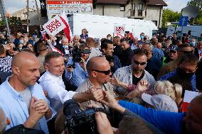 Polish President Andrzej Duda meeting with the residents of the town of Dabrowa Gornicza.