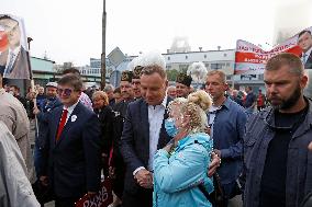 Polish President Andrzej Duda meeting with the miners of the Zofiowka coal mine in Jastrzebie.