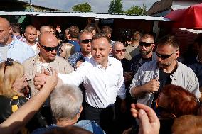 Polish President Andrzej Duda meeting with the residents of the town of Dabrowa Gornicza.