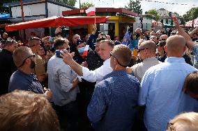 Polish President Andrzej Duda meeting with the residents of the town of Dabrowa Gornicza.