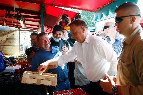 Polish President Andrzej Duda meeting with the residents of the town of Dabrowa Gornicza.