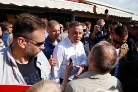 Polish President Andrzej Duda meeting with the residents of the town of Dabrowa Gornicza.
