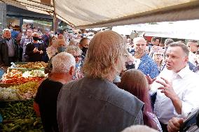 Polish President Andrzej Duda meeting with the residents of the town of Dabrowa Gornicza.