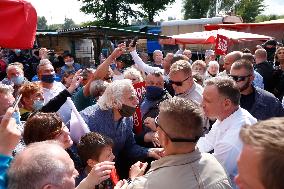 Polish President Andrzej Duda meeting with the residents of the town of Dabrowa Gornicza.