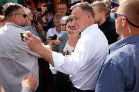 Polish President Andrzej Duda meeting with the residents of the town of Dabrowa Gornicza.