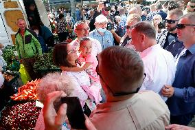 Polish President Andrzej Duda meeting with the residents of the town of Dabrowa Gornicza.