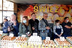 Polish President Andrzej Duda meeting with the residents of the town of Dabrowa Gornicza.