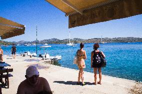 Telascica Nature Park, sailing yacht, bay, anchorage, tourists, restaurant