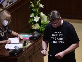 banner saying All Lives Matter in the Chamber of Deputies, Lubomir Volny
