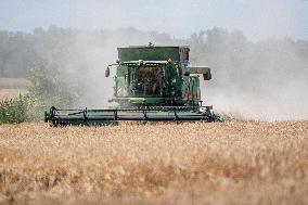 barley harvest, harvester, combine