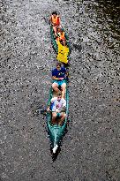 water tourists in a boat on the Orlice river, boats