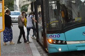 Ostrava, public transport, masks