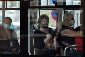 Ostrava, public transport, masks