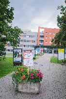 Hospital in Uherske Hradiste, warning, notice, poster