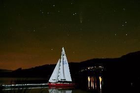 Letovice Dam, water reservoir, sailing boat, Comet C/2020 F3 Neowise