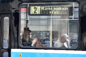 Ostrava, public transport, masks