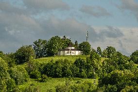 Cesky Krumlov Castle view, Chapel on the Mountain of the Cross