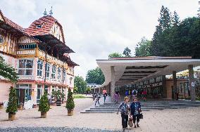 Hotel Jurkovicuv dum and the Colonnade on Spa Square, Luhacovice