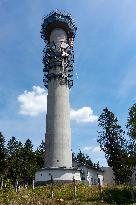 Forested highlands, mountain Brdy, meteorological tower of Brdy