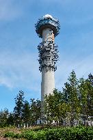 Forested highlands, mountain Brdy, meteorological tower of Brdy