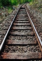 railway, railroad tracks, track, wooden railroad ties