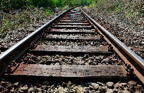 railway, railroad tracks, track, wooden railroad ties