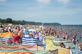 The beach in the Wladyslawowo, popular Baltic sea resort in Poland