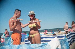 The beach in the Wladyslawowo, popular Baltic sea resort in Poland