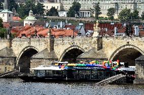 Prague Pride festival, Rainbow Cruise, Charles Bridge, Vltava River