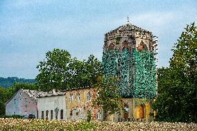 neo-gothic temple tower, former showroom of stained glasses