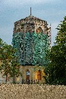 neo-gothic temple tower, former showroom of stained glasses