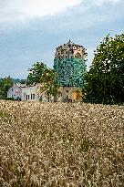 neo-gothic temple tower, former showroom of stained glasses