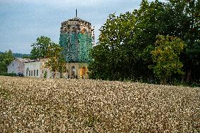 neo-gothic temple tower, former showroom of stained glasses