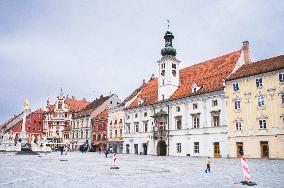 Maribor Town Hall and Plague Column on Main Square of Maribor