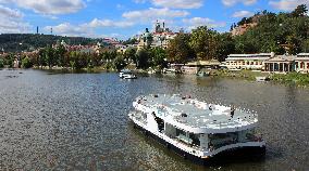 Fully electric cruise ship Bella Bohemia, river Vltava, Prague, tourist, tourism