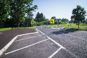 Austria, parking, motorway rest area, traffic sign STOP FASCH (STOP WRONG WAY)