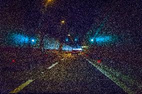 light at the end of the tunnel, green traffic light, A1 motorway direction from the coastline, highway, low traffic, rideable, almost empty