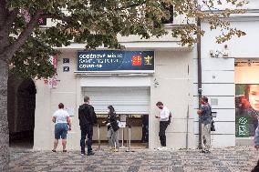 sampling point for testing on SARS-CoV-2 on the Wenceslas Square in Prague