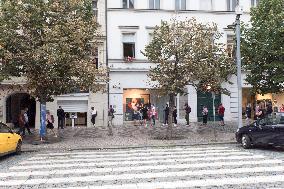 sampling point for testing on SARS-CoV-2 on the Wenceslas Square in Prague