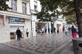 sampling point for testing on SARS-CoV-2 on the Wenceslas Square in Prague