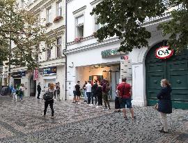 sampling point for testing on SARS-CoV-2 on the Wenceslas Square in Prague