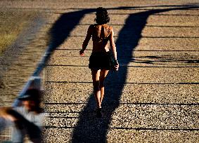 Woman, short skirt, equestrian CET Prague Cup, CSIO Nations Cup, in Prague